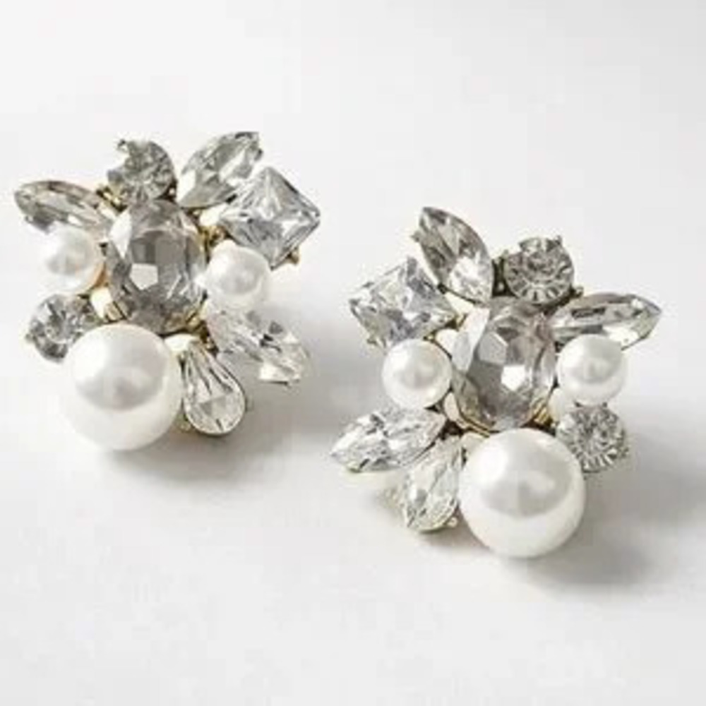 Pearl Geometric Crystal Earrings (7718)